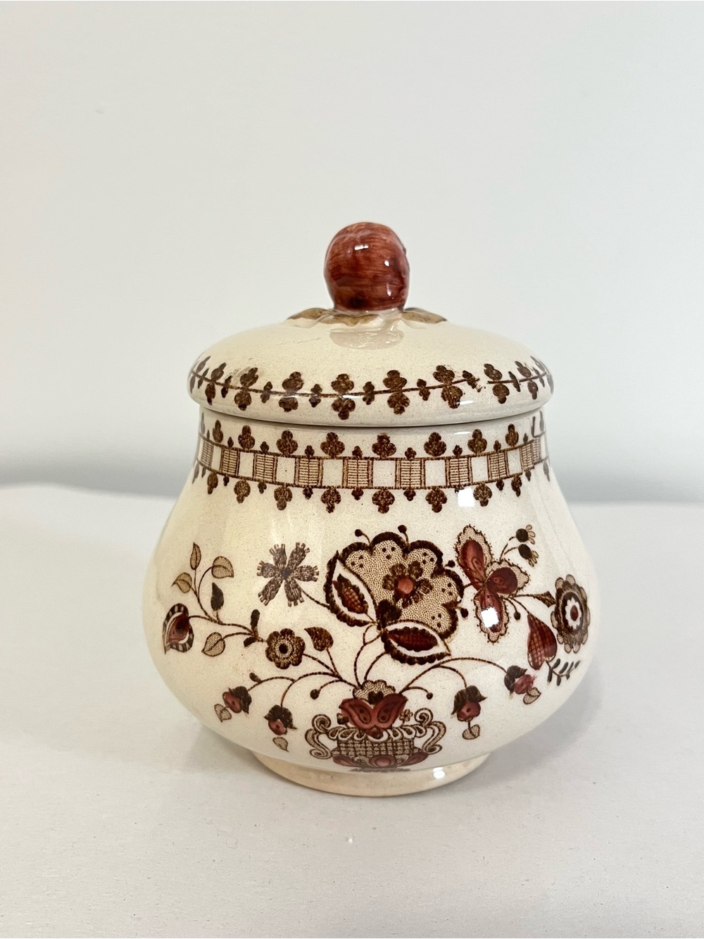 Vintage Johnson Brothers Staffordshire Ceramic Brown Sugar Jar with Lid